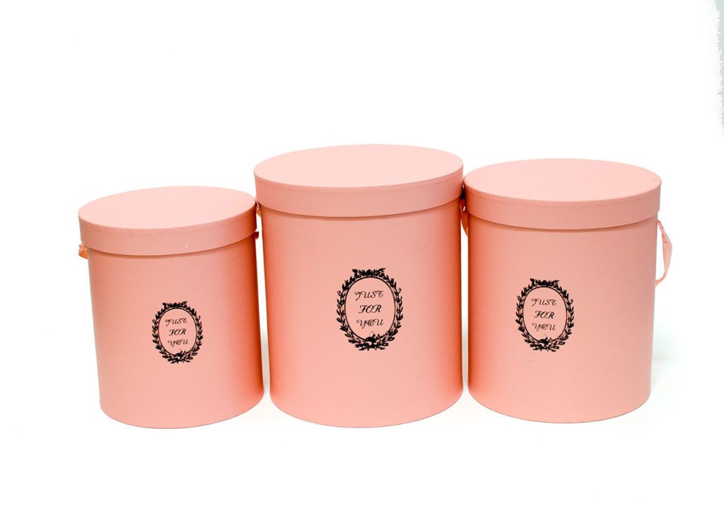 W9217 Peach Pink "Just For You" Tall Round Flower Box Set of 3 D & E Floral Supplies