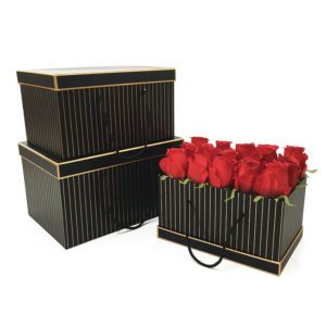 W9451 Black with Golden Grids Rectangular Flower Boxes Set of 3