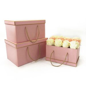 W9454 Pink with Golden Grids Rectangular Flower Boxes Set of 3