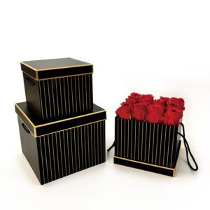 W9455 Black with Golden Grids Square Flower Boxes Set of 3