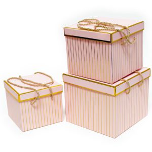 W9458 Pink with Golden Grids Square Flower Boxes Set of 3