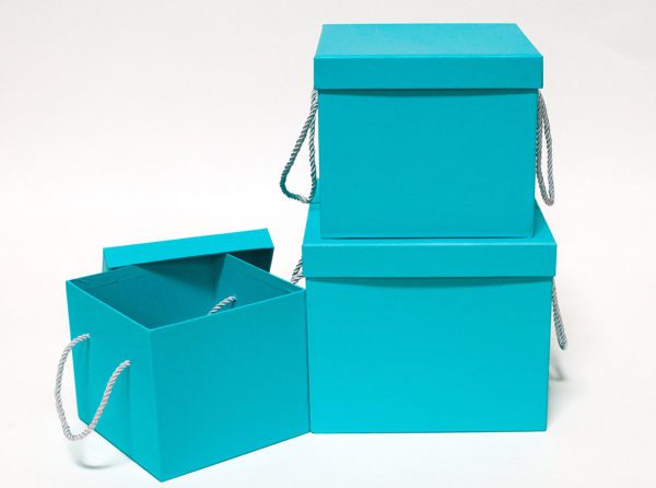 Set of 3 Tiffany Blue Square Flower Boxes