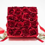 W9571red Red Square Flower Boxes With Window and Ribbon Set of 2