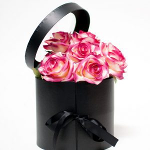 W9590 Double Layer Black Round Flower Box with Window Top (Two-Layers)