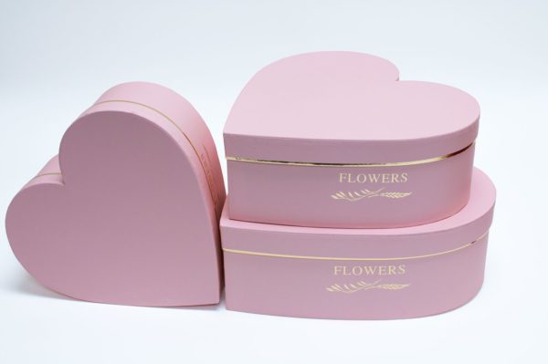 Set of 3 Pink Heart Shape Flower Box Paper Florist Supplies Gift Box 