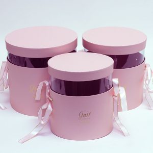 M028 Set of 3 Pink Round Flower Boxes With Transparent Top