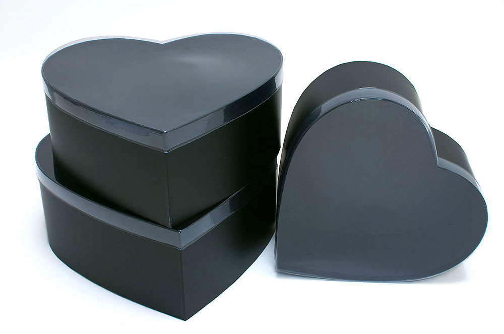 Set of 3, Heart Shaped Flower/Gift Boxes, White/Black Marble