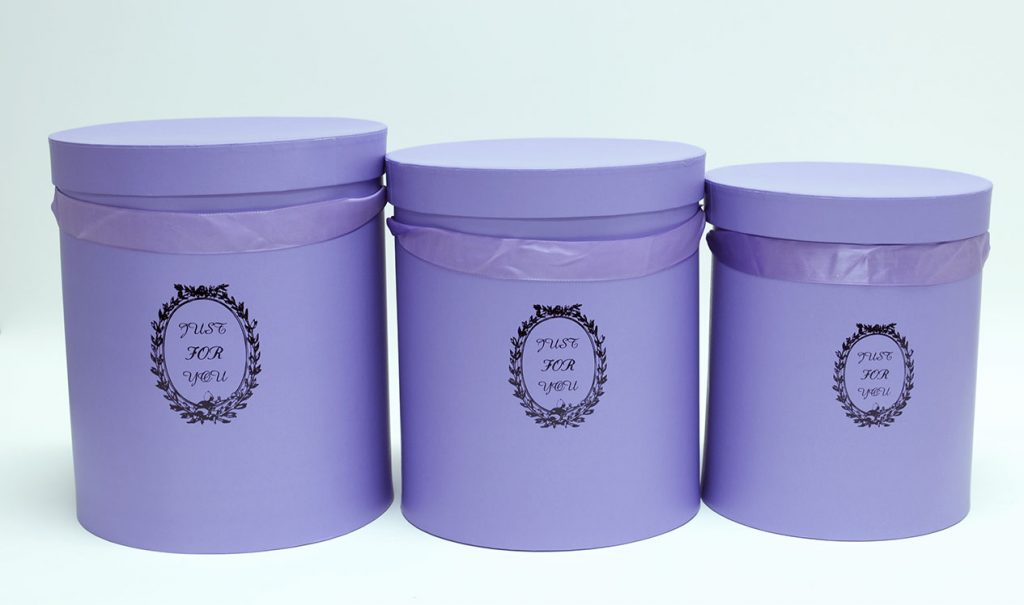 W9217 Purple “Just For You” Tall Round Flower Box Set of 3 D & E