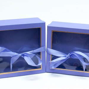 W9570 Purple Square Flower Boxes With Window and Ribbon Set of 2