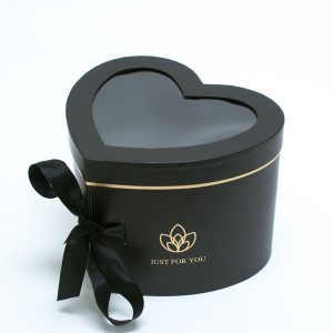 W9848 Double Layer Black Heart Shape Flower Box with Window Lid (Two-Layers)