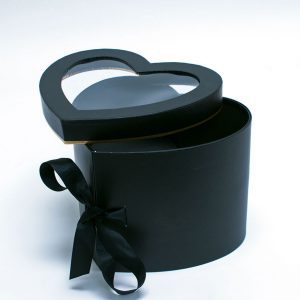 W9848 Double Layer Black Heart Shape Flower Box with Window Lid (Two-Layers)
