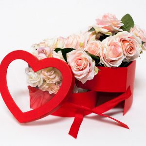 W9850 Double Layer Red Heart Shape Flower Box with Window Lid (Two-Layers)