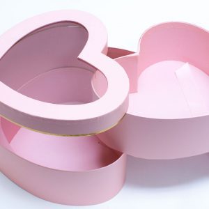 W9851 Double Layer Pink Heart Shape Flower Box with Window Lid (Two-Layers)