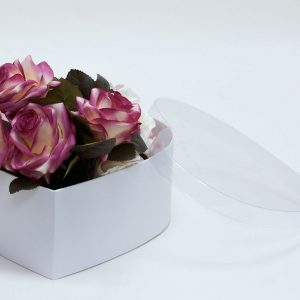 W6632 White Heart Shape Flower Boxes Set of 3 With PVC Transparent Lid