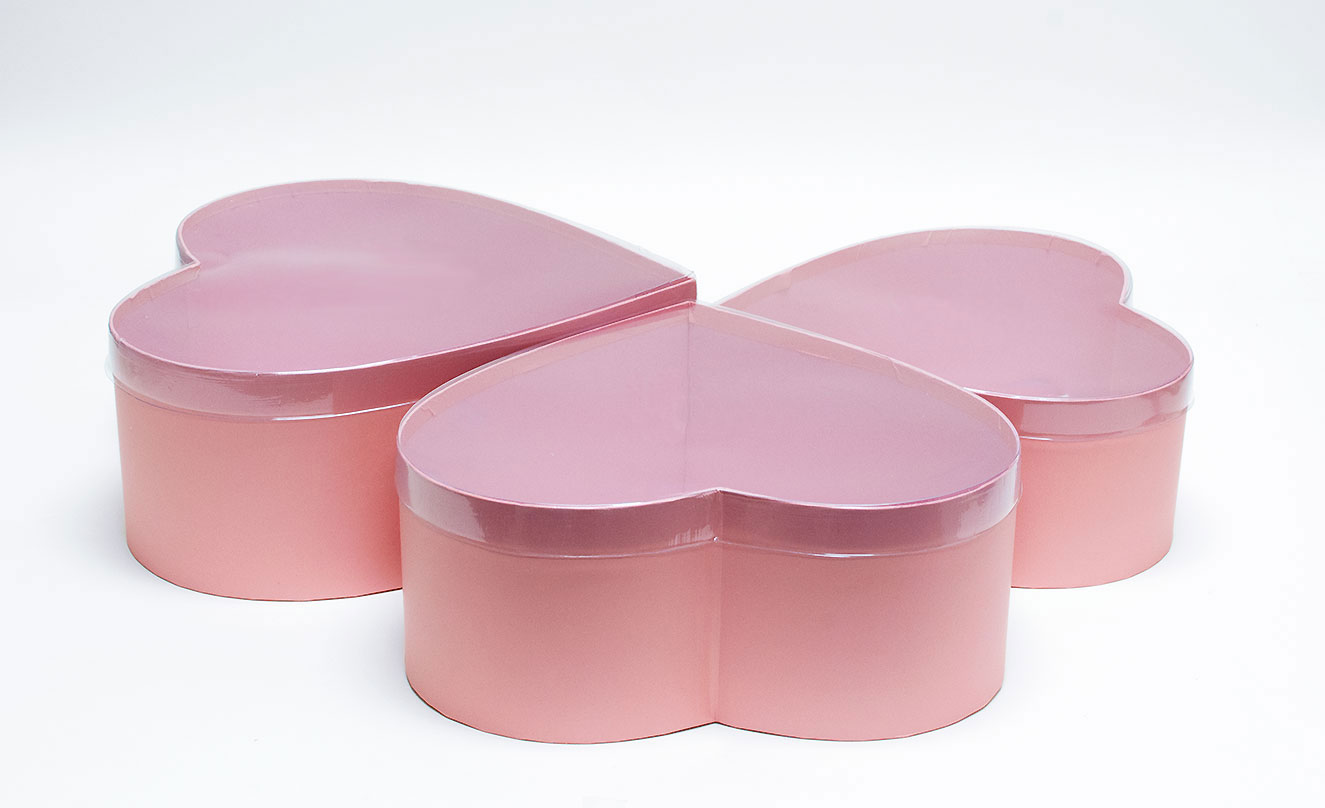 W6633 PVC Clear Lid Pink Heart Shape Flower Box Set of 3