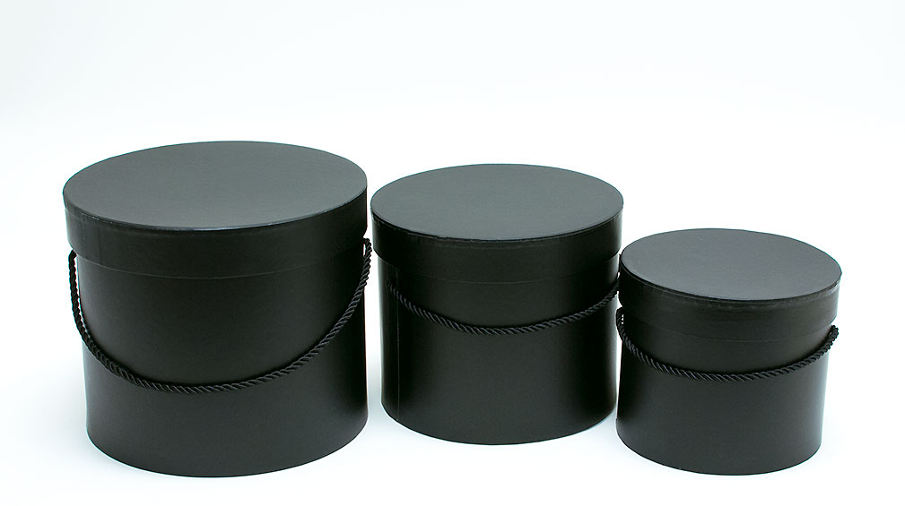 Black Round Floral Hat Box with Gold Accent - Set of 3