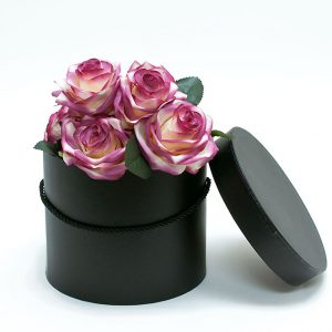W7008 Black Round Flower Paper Box with Lid Set of 3 (S/M/L)