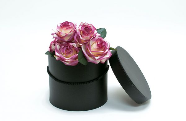 W7008 Black Round Flower Paper Box with Lid Set of 3 (S/M/L)