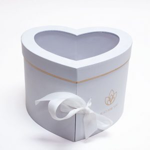 W9849 Double Layer White Heart Shape Flower Box with Window Lid (Two-Layers)