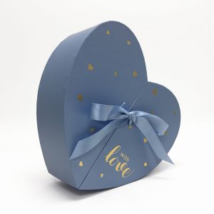 W6879 Baby Blue Heart Shape Flower Box with Ribbon Opens From Middle Nested Heart