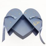 W6879 Baby Blue Heart Shape Flower Box with Ribbon Opens From Middle Nested Heart