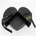 w6876 Black Heart Shape Flower Box with Ribbon Opens From Middle Nested Heart