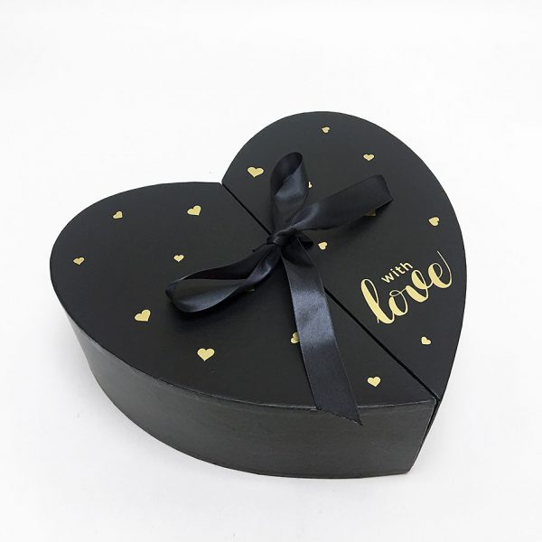 W6631 PVC Clear Lid Black Heart Shape Flower Box Set of 3