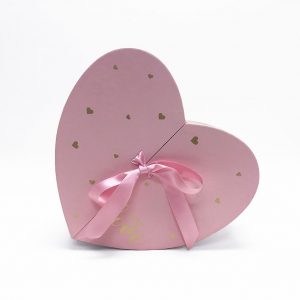 W6877 Pink Heart Shape Flower Box with Ribbon Opens From Middle Nested Heart