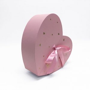 W6877 Pink Heart Shape Flower Box with Ribbon Opens From Middle Nested Heart