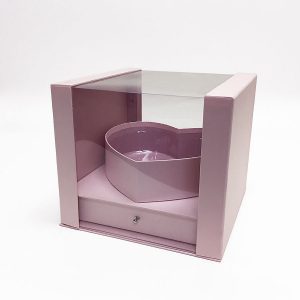W7247 Pink Clear Square PVC Flower Box With Heart Shape in the Middle