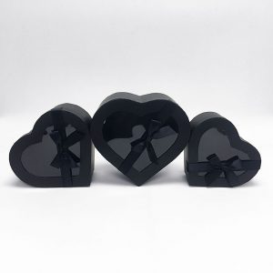 W7404 Black Heart Shape Flower Boxes Set of 3 With Ribbon