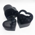 W7404 Black Heart Shape Flower Boxes Set of 3 With Ribbon