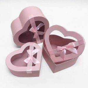 W7406 Pink Heart Shape Flower Boxes Set of 3 With Ribbon