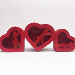 W7407 Red Heart Shape Flower Boxes Set of 3 With Ribbon