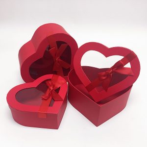 W7407 Red Heart Shape Flower Boxes Set of 3 With Ribbon