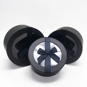 W7408 Black Round Shape Flower Boxes Set of 3 With Ribbon