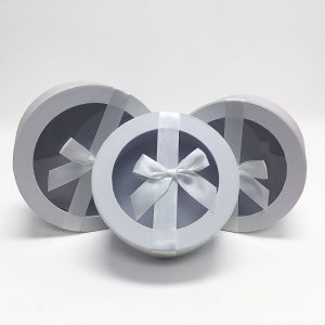 W7409 White Round Shape Flower Boxes Set of 3 With Ribbon