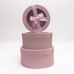 W7410 Pink Round Shape Flower Boxes Set of 3 With Ribbon