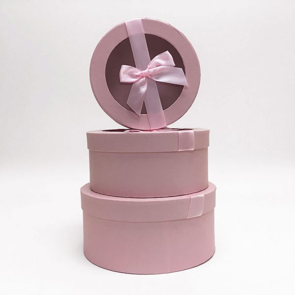 Pink Round Flower Boxes With Ribbon