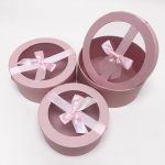 W7410 Pink Round Shape Flower Boxes Set of 3 With Ribbon