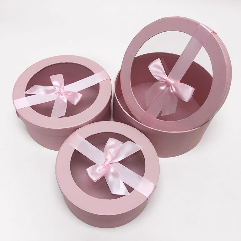 W7410 Pink Round Shape Flower Boxes Set of 3 With Ribbon | D & E Floral ...