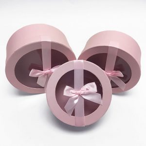 W7410 Pink Round Shape Flower Boxes Set of 3 With Ribbon
