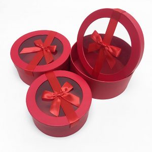 W7411 Red Round Shape Flower Boxes Set of 3 With Ribbon