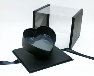 Black Acrylic Flower Box with Tilted Heart