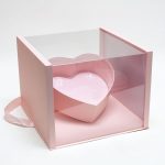 1021APink Pink Acrylic Square Flower Box Tilted Heart Center