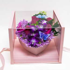 1021APink Pink Acrylic Square Flower Box Tilted Heart Center