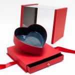 1119Ared  Red Acrylic Square Flower Box Tilted Heart Center And Drawer