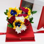 1119Ared  Red Acrylic Square Flower Box Tilted Heart Center And Drawer