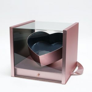 Rose Gold Acrylic Flower Box with Drawer and Ribbon