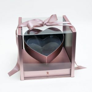 1119ARosegold Rose Gold Acrylic Square Flower Box Tilted Heart Center And Drawer
